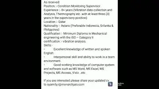 conditions Mointoring Supervisor jobs in Qatar 22/12/2021