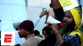 Protest outside Golden1Center delays Kings-Hawks, game played in front of very few fans | ESPN