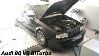 Audi 80 V8 BiTurbo TURBO SPEED extreme tuning First dyno. 1035.7hp - 2.13bar - 116.9kg 100oct + meth