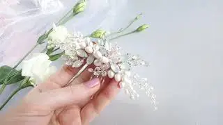 Pearl bridal hair comb with clear crystals and opal rhinestones