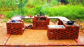 DIY Brick Outdoor Kitchen &ndash; Cook, Grill & Wash with Firewood Only!