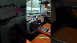 🔥Tesla interior upgrade teaser! Custom Tesla Hermes Orange car seat covers! #seatcover #tesla
