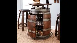 Vintage Oak Wine Barrel Bistro Table & Bar Stools