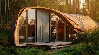 She Built a Cozy Home Inside a Giant Tree Trunk | ASMR Build