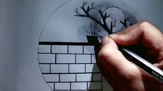Late Night Cat Love Moon Shadow Art with Simple tricks by Compass,  Pencil & Pen