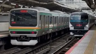 【JR東日本】特急下田水仙まつり号伊豆急下田行きE257系2000系ｵｵNA-09編成9095M列車横浜駅6番線3分遅れで発車シーン