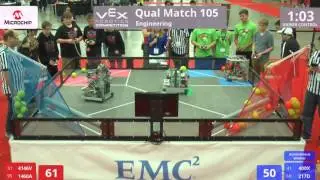 VEX Worlds 2016 - VRC High School - Engineering - Qual 105 (4146V 1460A) 160 vs 242 (400X 217D)