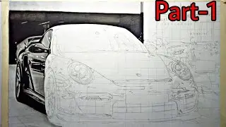 Porche Car Drawing | Timelapse | Part -1 | Charcoal and Graphite art | A2 size Realistic Sketch |Art