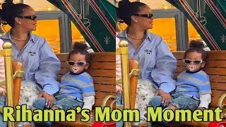 Rihanna and her son Riot at the Grove in Los Angeles