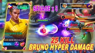 BRUNO SAVAGE x 5 TOP GLOBAL | BRUNO HYPER HACK DAMAGE BUILD GAMEPLAY | MOBILE LEGENDS