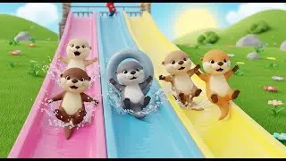 Five Little Otter Babies Slide | Fun Animal Nursery Rhyme & Water Play
