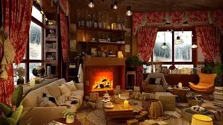 Winter Atmosphere In The Warm Living Room - The Sound Of Wind And Fireplace Brings Relaxation