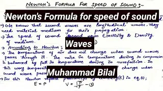 Newton's formula for speed of sound Phy XI chp Waves lec # 68