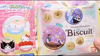 Disney Characters Embroidered Can Badge Biscuit and Sanrio Characters Sushi Acrylic Stand Unboxing
