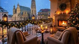 Vienna Christmas Balcony 🎄 Old Town Fireplace Ambience & Gentle Snowfall