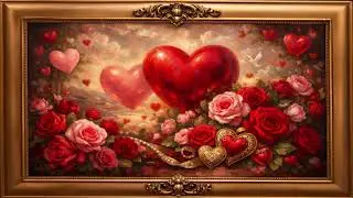Romantic Valentine Roses Hearts Art Vintage Floral Wall Art in a Gold Frame Decor