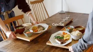 비내리는 토요일의 아침과 점심 식사, 채소 오븐 구이, 테리야키 방어, 생선 요리, 집에서 보내는 시간, 잠시 벚꽃 구경