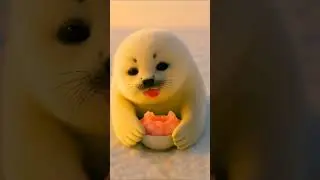 Fluffy Baby Seal Enjoying Strawberry Shaved Ice Under the Golden Snowlight 🍓❄️✨