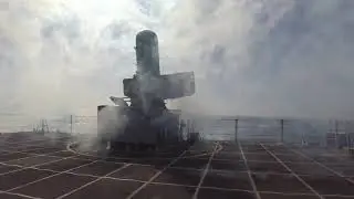 USS Montgomery (LCS 8) launches a RIM 116 Rolling Airframe Missile RAM