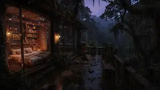 Forest Night Rain Ambience Around a Cabin 🌲🌧 | 8 Hours Calm Sounds for Study & Relax (4K)