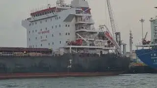 Cargo ship offloading in Tanzania Tanga port 