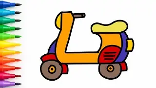 How to draw a Cute Scooter 🛵 Easy & colorful vehicle art for kids