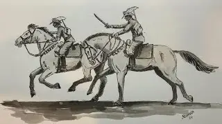 ink drawing , the australian light horse brigade