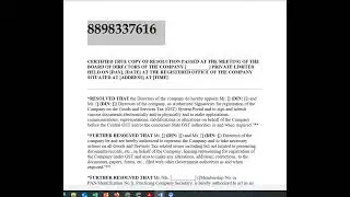 Board Resolution format for GST Registration