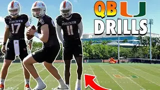 Miami QBs Tyler Van Dyke, Jacurri Brown & Emory Williams in Accuracy & Footwork Drills