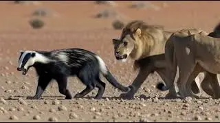 honey badger fighting group of lion in
