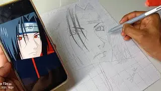 Draw with me - Uchiha itachi ,  How to Draw Uchiha itachi , With Grid Method ,  Outline Tutorial 😍