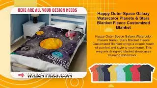 Happy Outer Space Galaxy Watercolor Planets & Stars Blanket Fleece Customized Blanket
