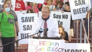 Save San Diego businesses rally held outside County Administration Center