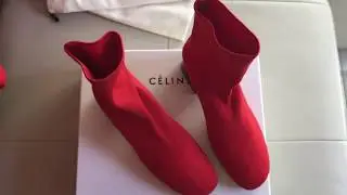 C&eacute;line Ballerina Sock Ankle Boot Red Knit Unboxing