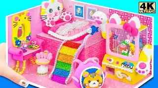 Make a Cute Cat Mini Room from Clay with Rainbow Slide and Toy Machine | DIY Miniature House