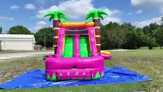 pink jungle combo bounce house with slides