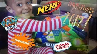 Christmas 2017 - Cam Gets Nerf Guns, Thomas The Train Ball Pit, Paw Patrol Bike, and Much More!