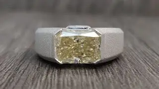 2.95 TCW Radiant Light Yellow and Baguette Colorless Moissanite Men's Ring | Three Stone Ring