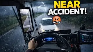 Near Accident in Heavy Rain | IVECO S-WAY 500 2026 Digital Mirrors in Italy