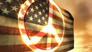 (1179) Weathered Usa Old Glory American Flag Peace Symbol Sunset Animation. Stock Footage