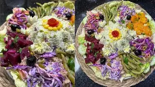 سلطة بريستيج👌سبعة انواع🫡تشكيلة سلطات مختلفة😮لي ميحبش سلاطة راح يولي يغمسها😁زاكية بزاف وتوالم لعرضات😍