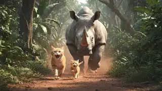 Mama cat and kitten in Africa jungle journey