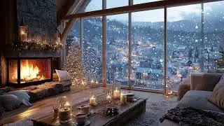 Tranquil Cabin Night Piano Ambience | Soft Snow Storm and Cozy Firelight