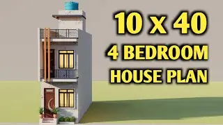 10x40 4 Bedroom Duplex House Design || 3D 400 sqft Makan Ka Naksha || Small House Plan