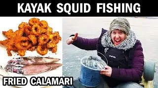 Squid Fishing in the daytime off a kayak (Catch & Cook Fried Calamari)