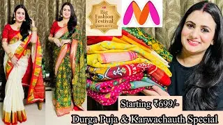 Karwachauth & Durga Puja Special Saree Haul, Bandhani, Chanderi, Zari Patola Saree, Myntra BFF Sale