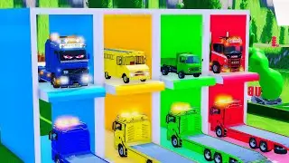 TRANSPORTING POLICE CARS, AMBULANCE, FIRE TRUCK, BUS & COLORFUL CARS WITH TRUCK!  FS22#10