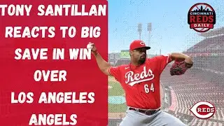 Cincinnati Reds Relief Pitcher Tony Santillan Reacts to Save in Win Over Angels