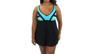Longitude Between the Lines Plus Size V-Neck Swimdress | SwimOutlet.com