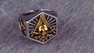 Hexagon Masonic Skull Ring (Gold Toned)